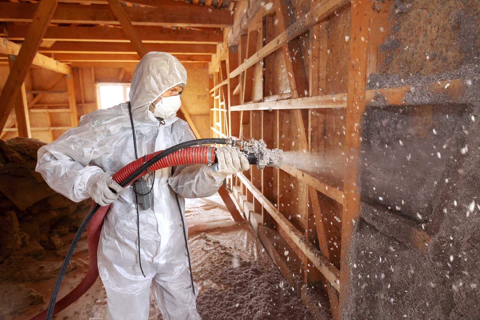 Insulation of a frame house. Spraying cellulose