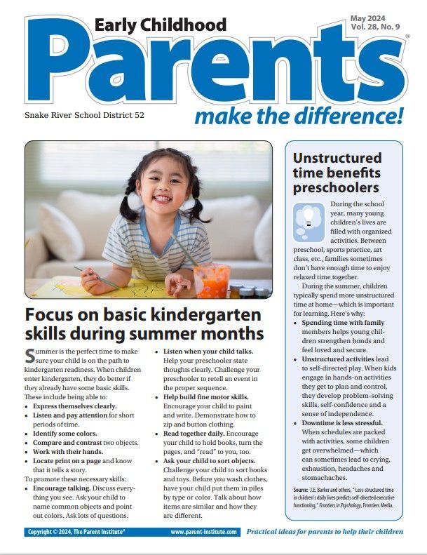 The cover of early childhood parents magazine shows a little girl sitting at a table.