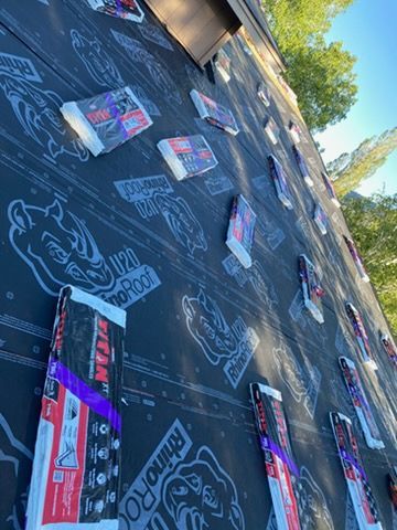 Black outdoor display with scattered product boxes and chalk-like dog drawings on the pavement.