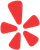 Red Yelp logo: a stylized, abstract flower-like shape.
