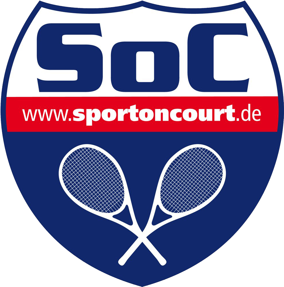Ein blau-weißes Logo für soc www.sportoncourt.de