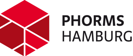 Das Logo von phors hamburg ist ein roter Würfel mit schwarzer Schrift.