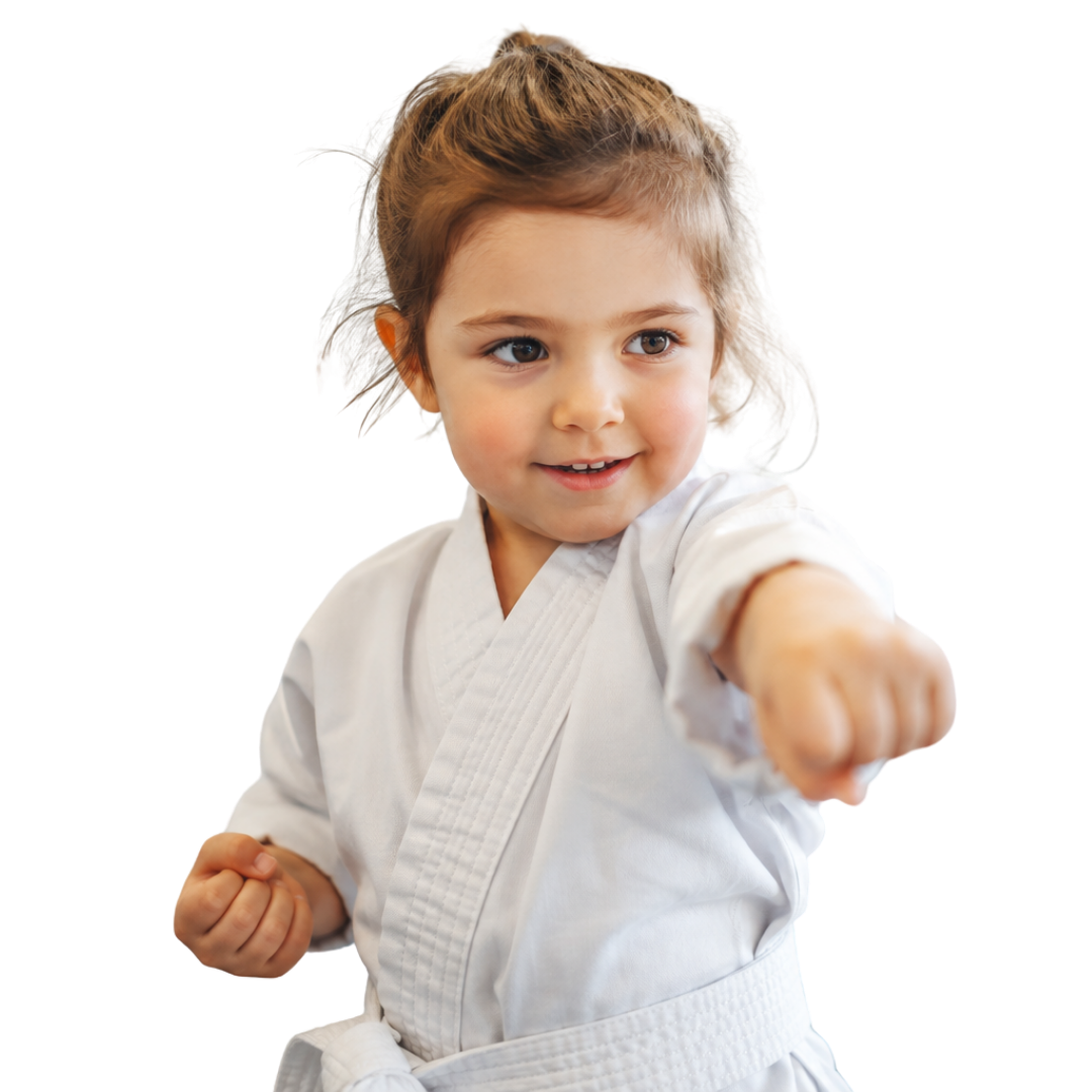 A boy and a girl are practicing karate together.