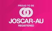 Pink logo reading “Proud to be JOSCAR-AU registered” with interlocking rings icon