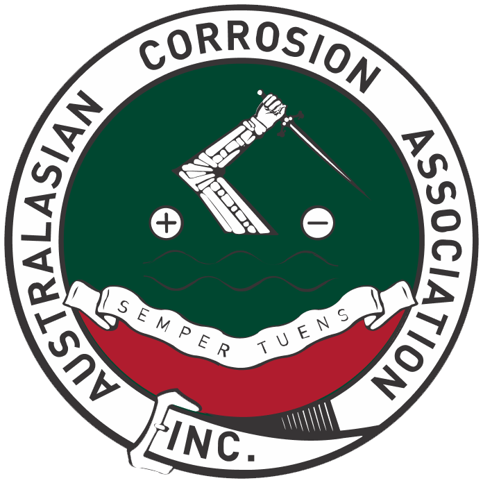 Australian Corrosion Association logo with hand and probe in a green and white circular emblem