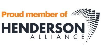 Logo reading “Proud member of HENDERSON ALLIANCE” in orange, black, and gray with a dotted arc graphic