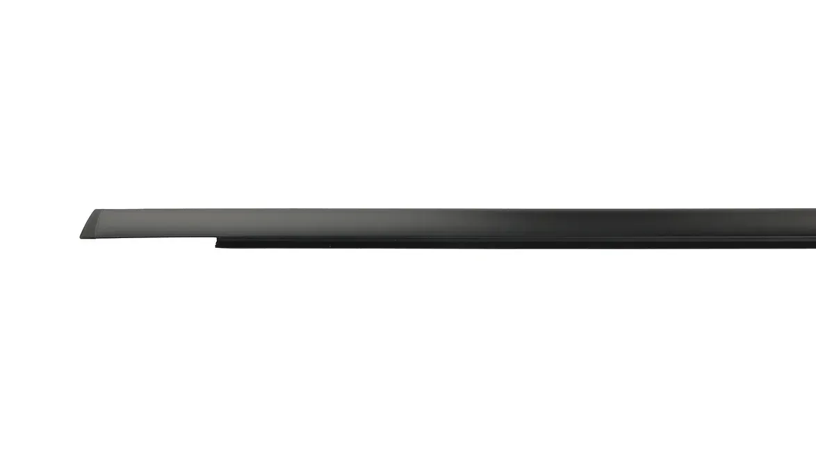 Black, rectangular trim piece, with a beveled edge, on a white background.