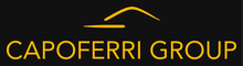 Capoferri Group logo with gold text and a gold arched line on a black background.