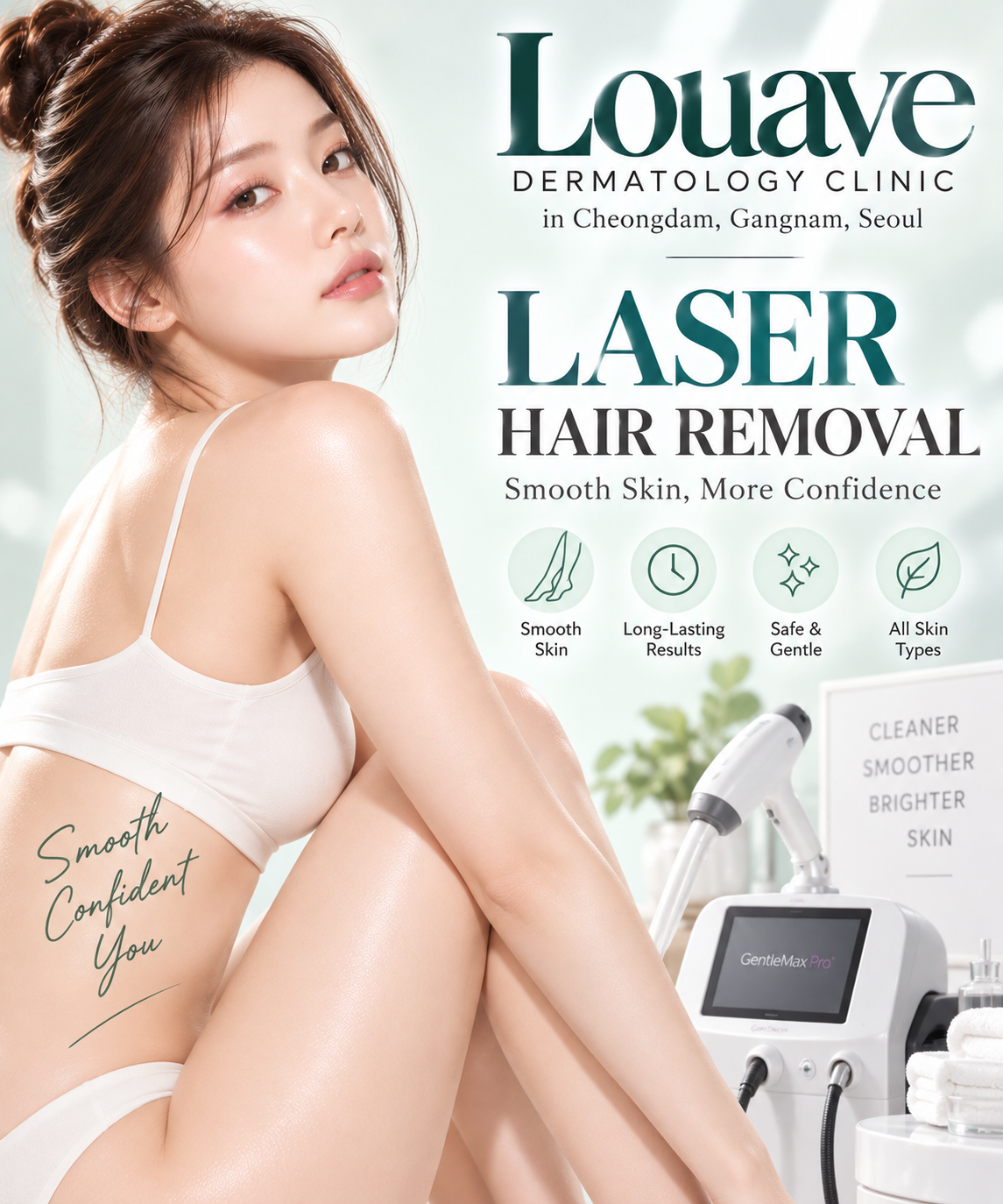 Smooth skin with laser hair removal at Louave Dermatology Clinic, Seoul