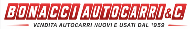 Red-and-white Bonacci Autocarri & C. logo with text “Vendita autocarri nuovi e usati dal 1959”