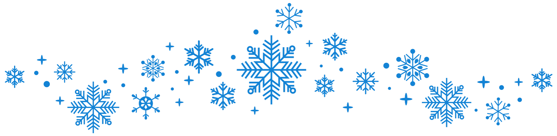 Blue snowflake border with scattered snowflakes on a white background