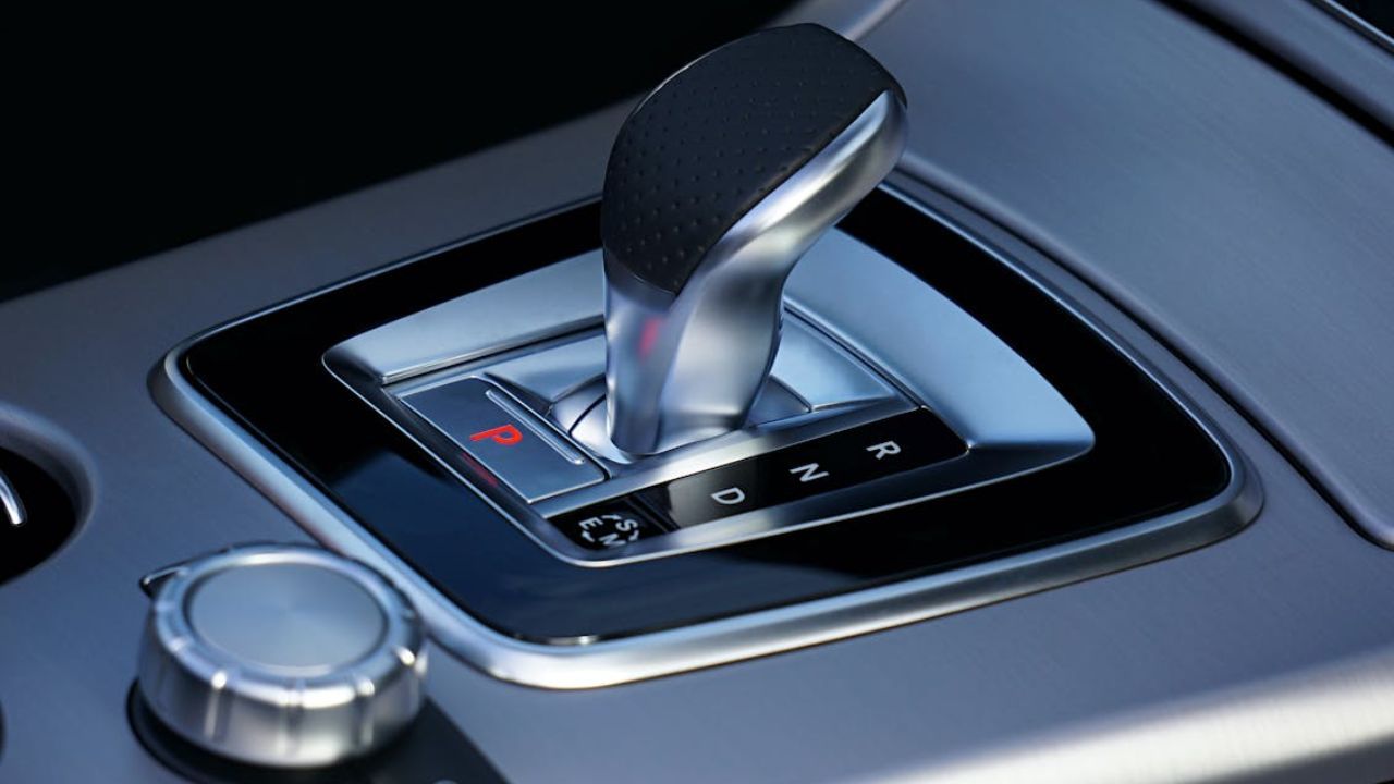 Close-up of an automatic transmission gear lever