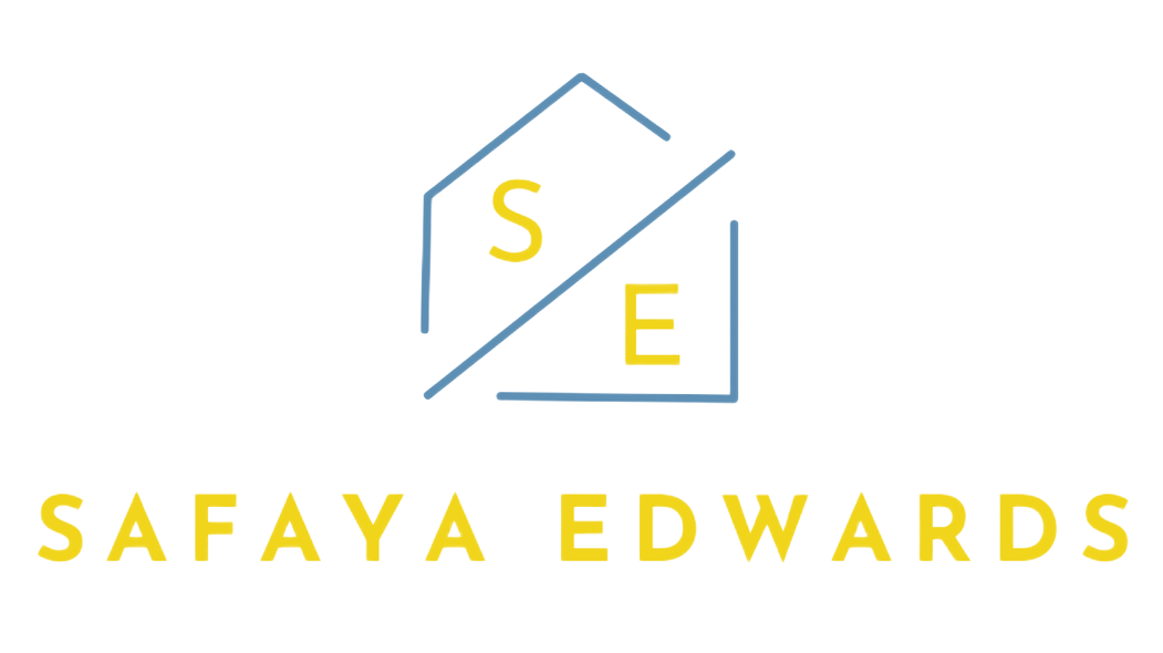 an outline of a house with the letters S and E inside the house and the name SAFAYA EDWARDS beneath.