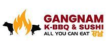 Gangnam K-BBQ & Sushi logo with flaming grill icon and &ldquo;All You Can Eat&rdquo; text