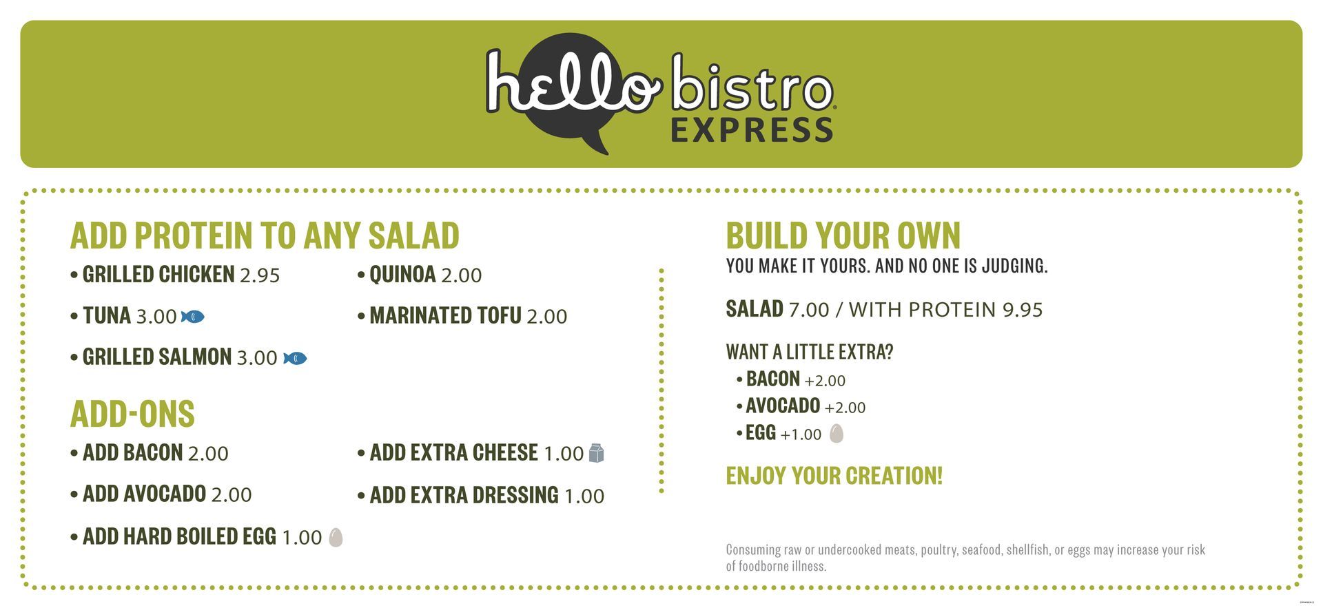 For those with visual disabilities please use the contact page to request menu information for our build your own salad.