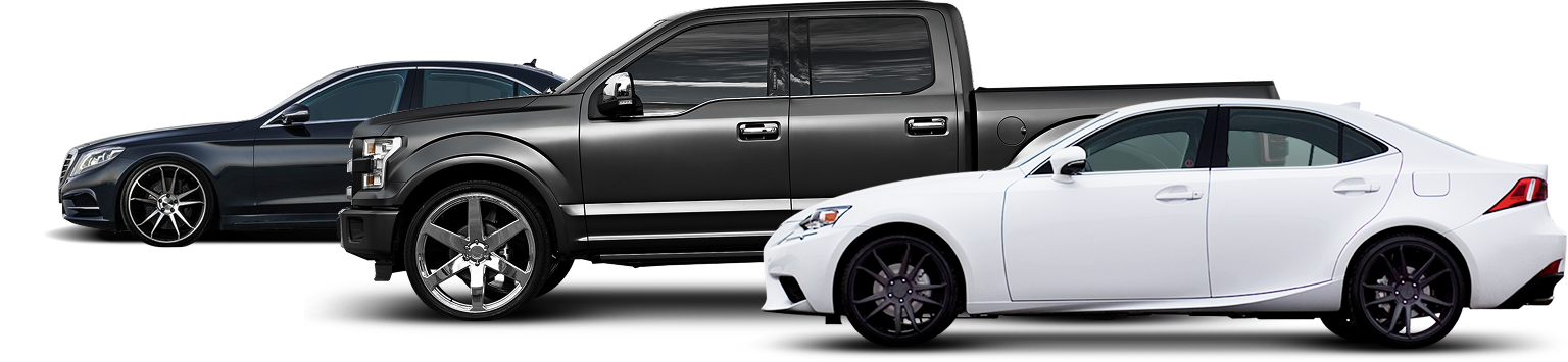 Three luxury sedans in black, silver, and white, side view on a plain background | Endurance Auto Repair and Tire