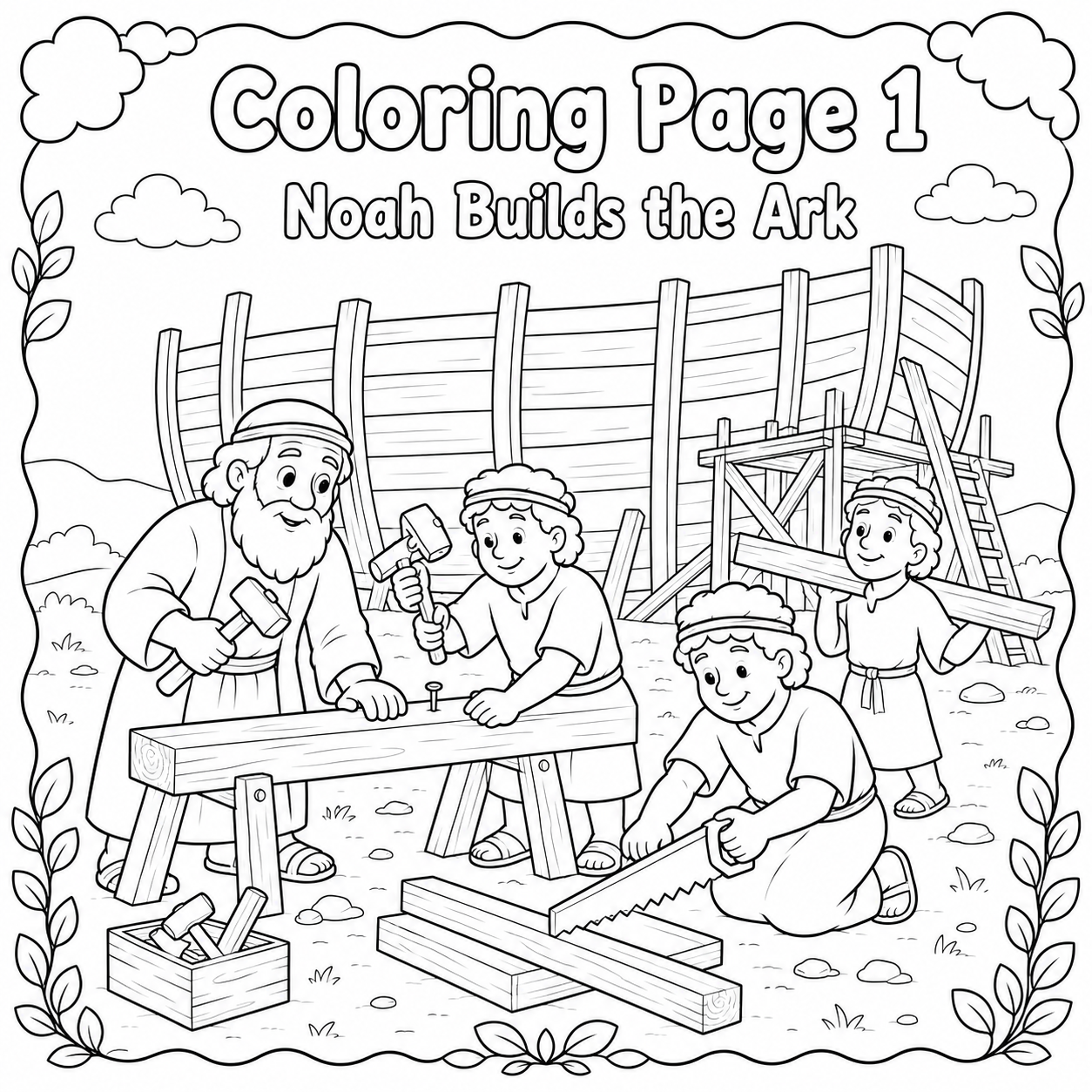 Noah Builds the Ark coloring page