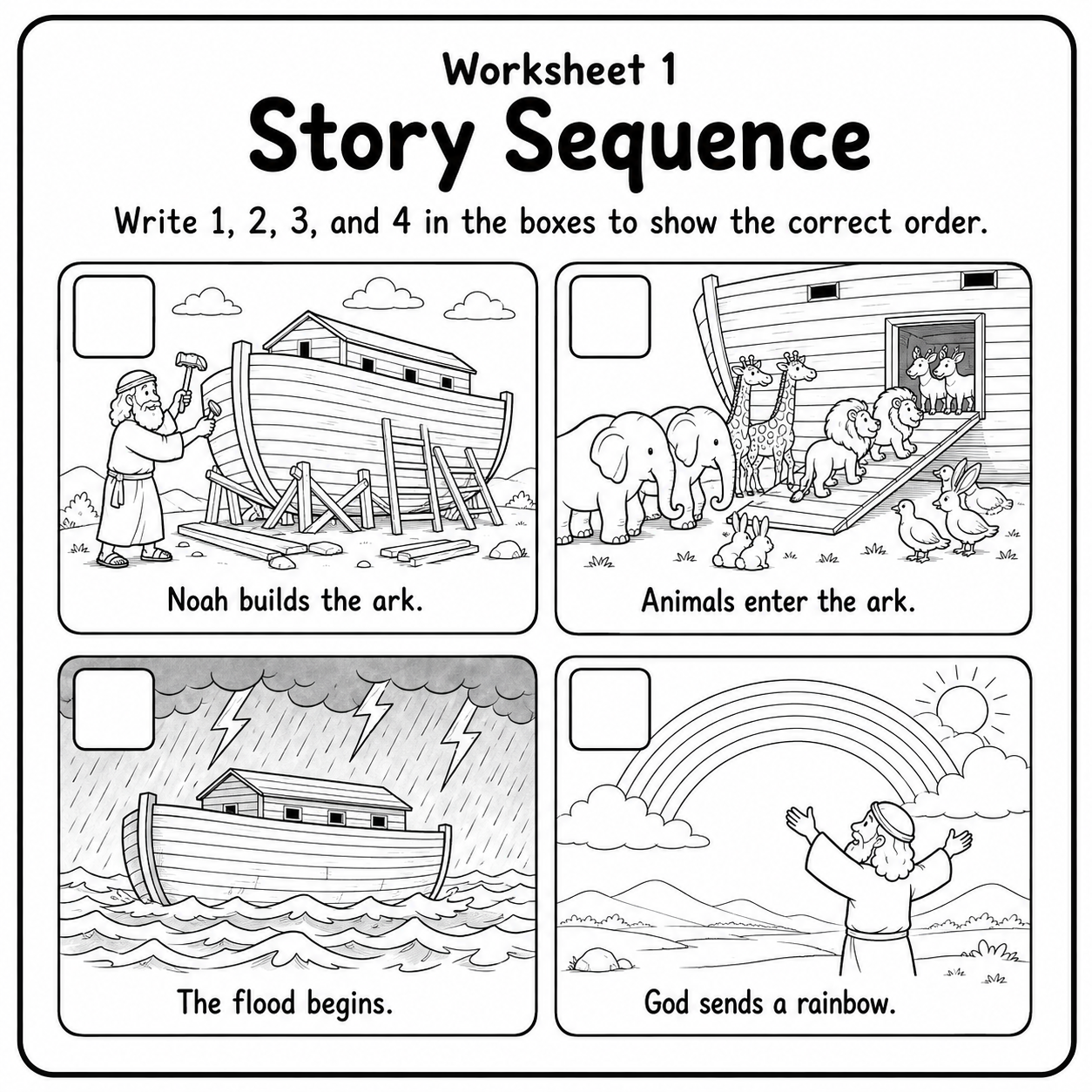 Noah’s Ark Story Sequence printable worksheet