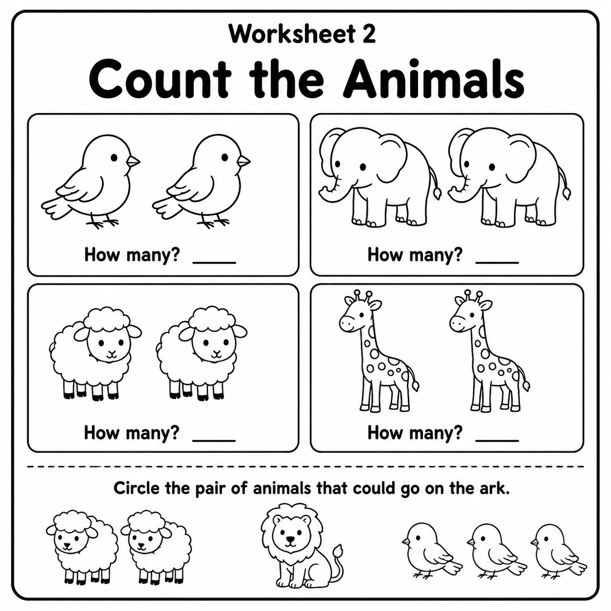 Count the Animals Noah’s Ark printable worksheet