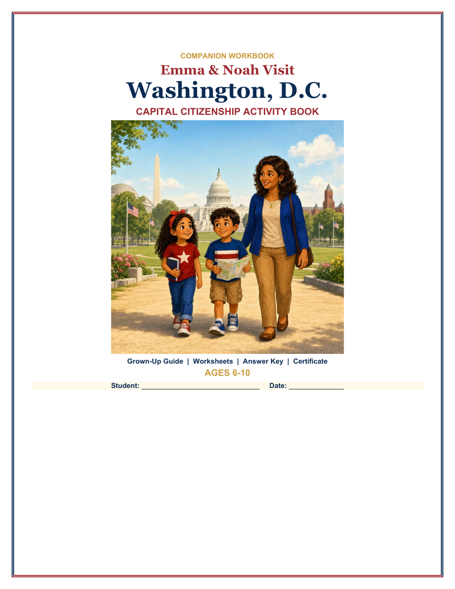 Emma and Noah Visit Washington, D.C. worksheet package cover