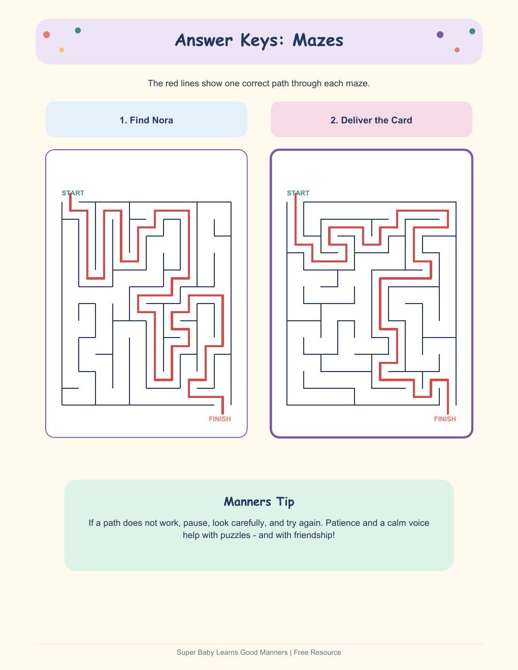 Preview of the Super Baby Good Manners answer keys