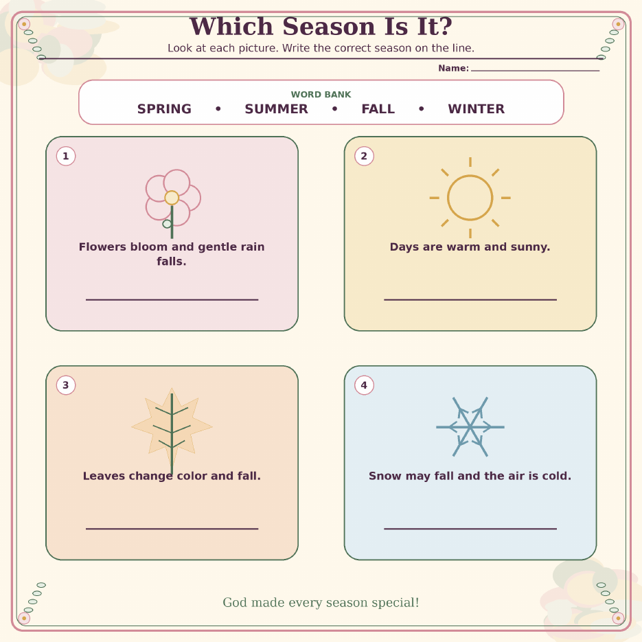 Which Season Is It printable worksheet