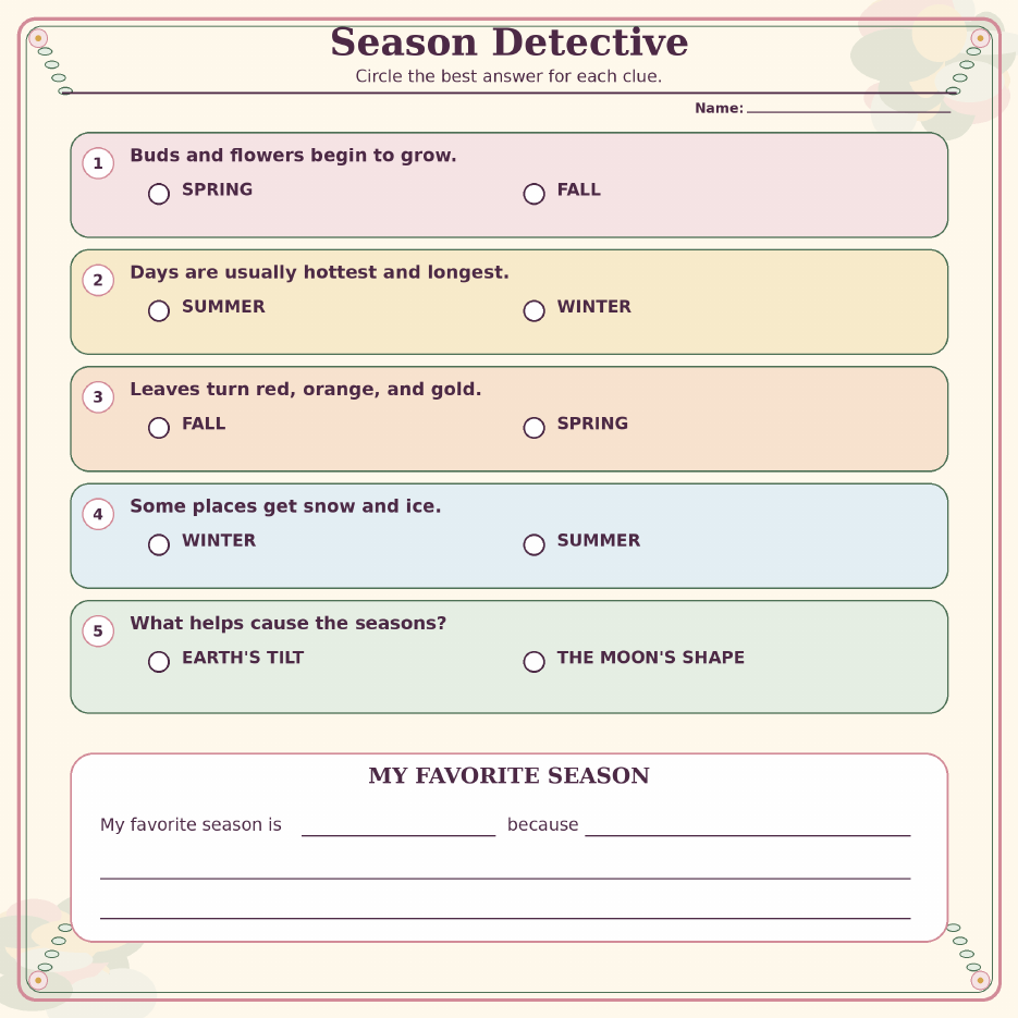 Season Detective printable worksheet