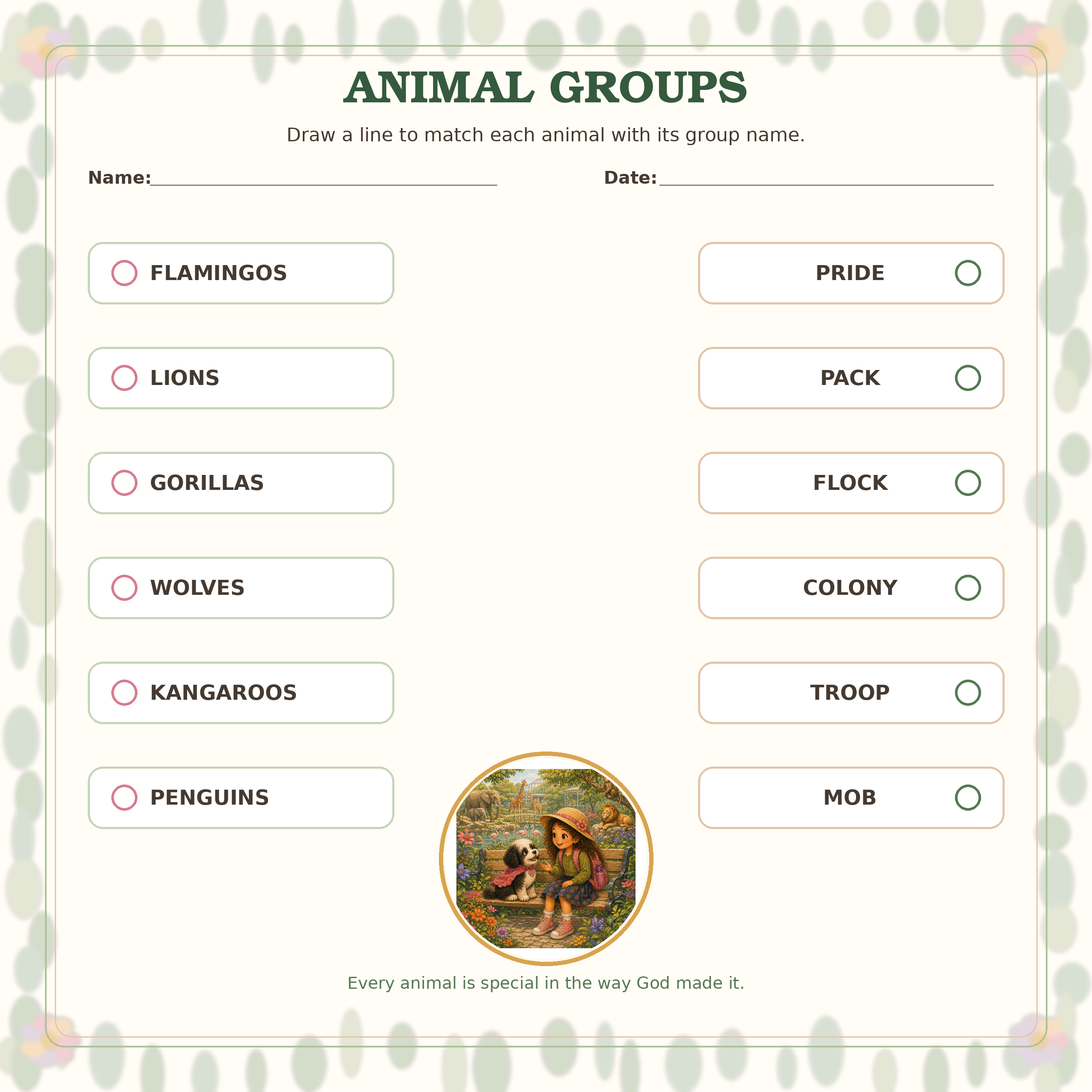 Animal Groups printable preview
