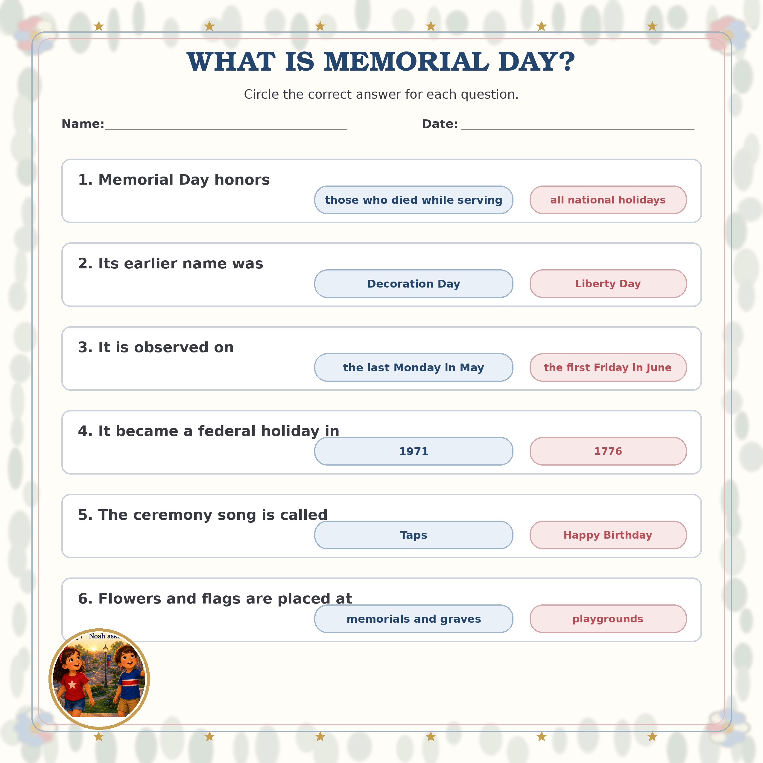 What Is Memorial Day? printable preview