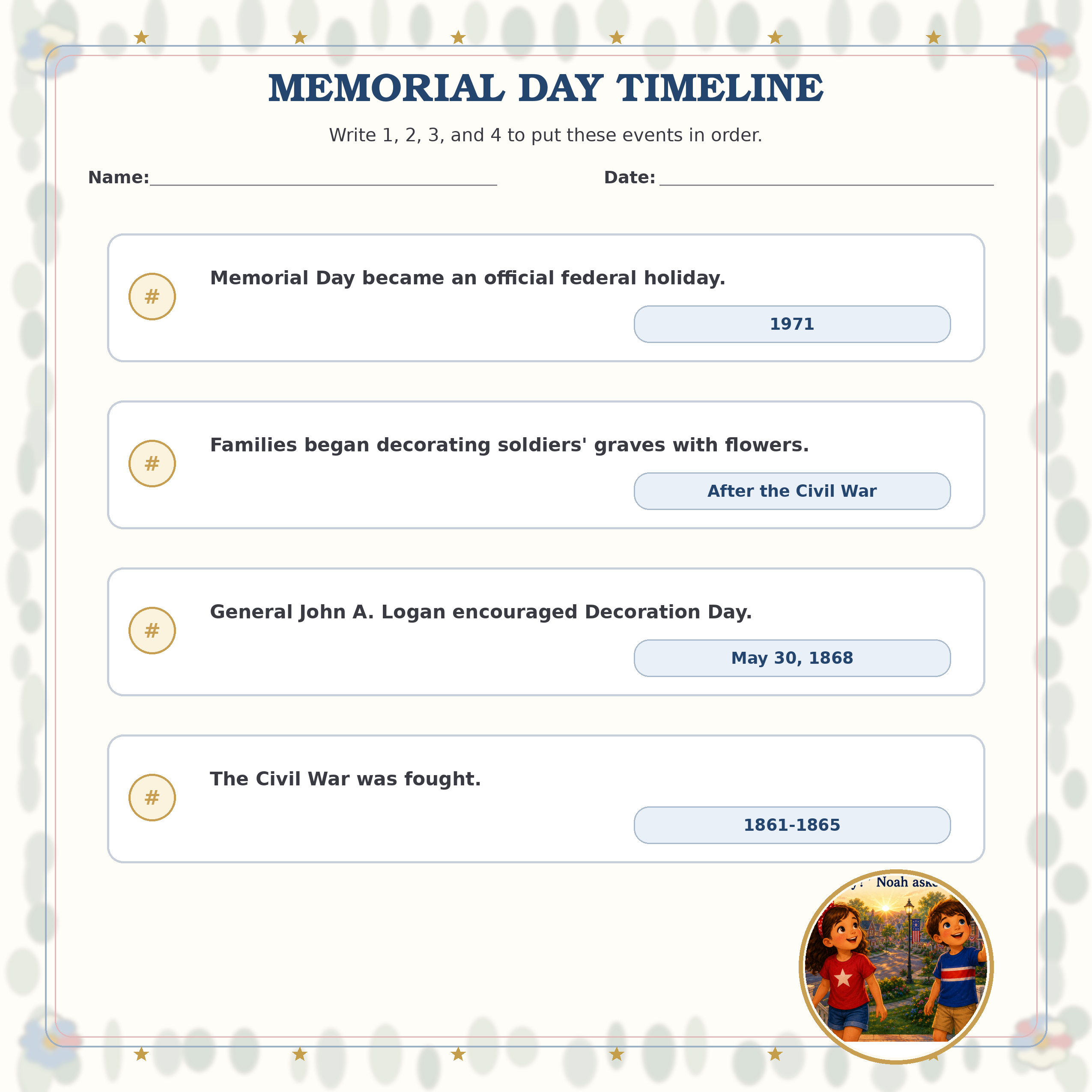 Memorial Day Timeline printable preview