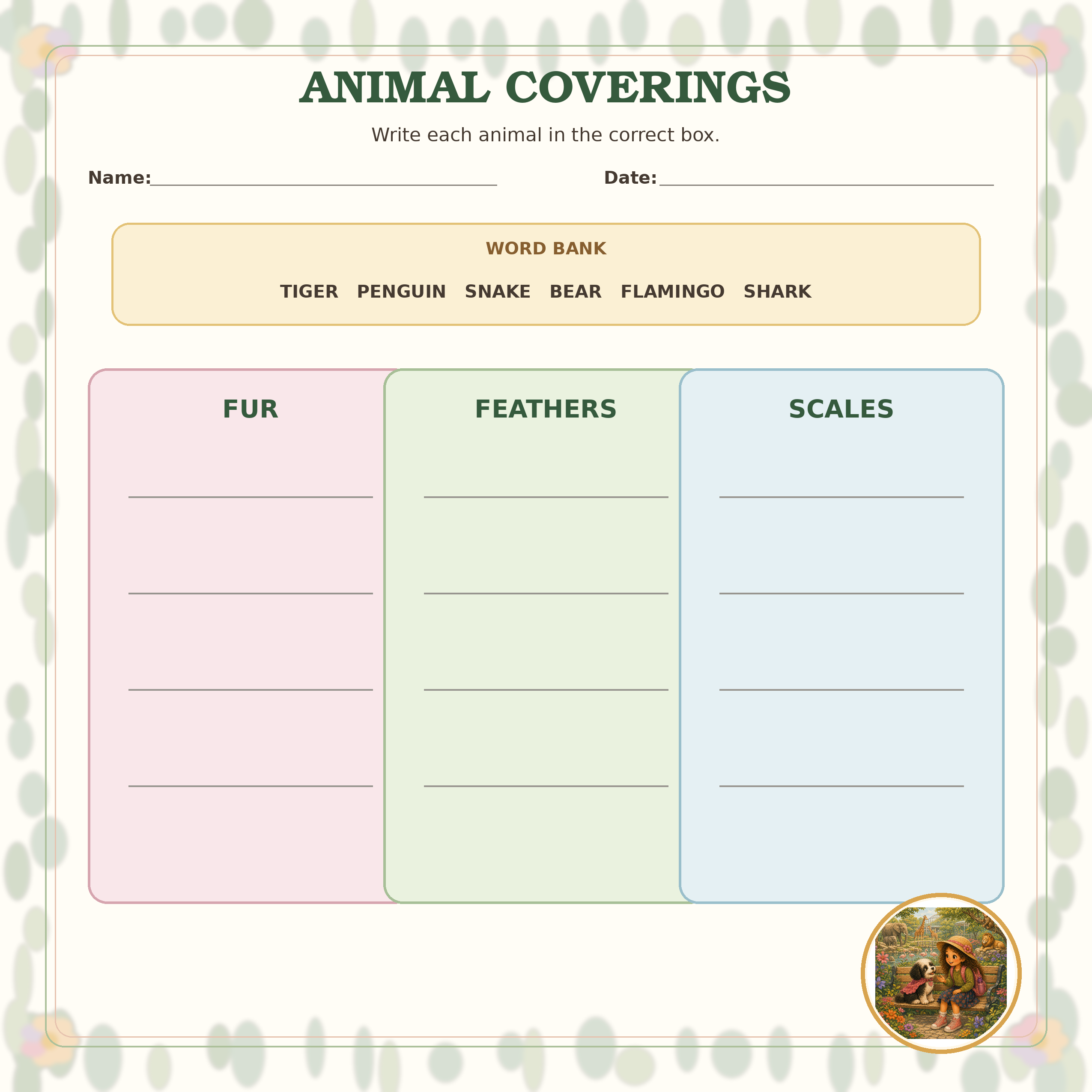 Animal Coverings printable preview