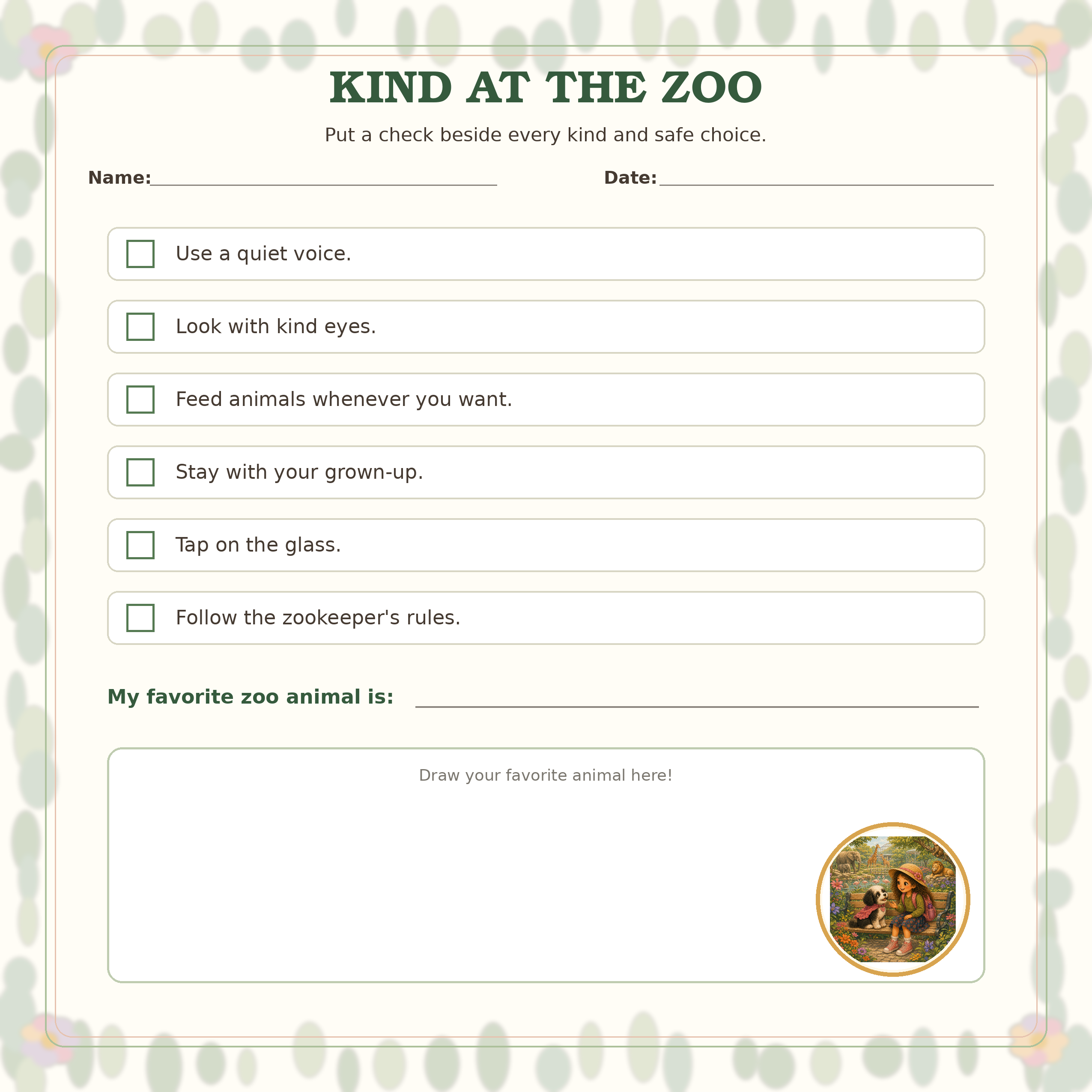 Kind at the Zoo printable preview