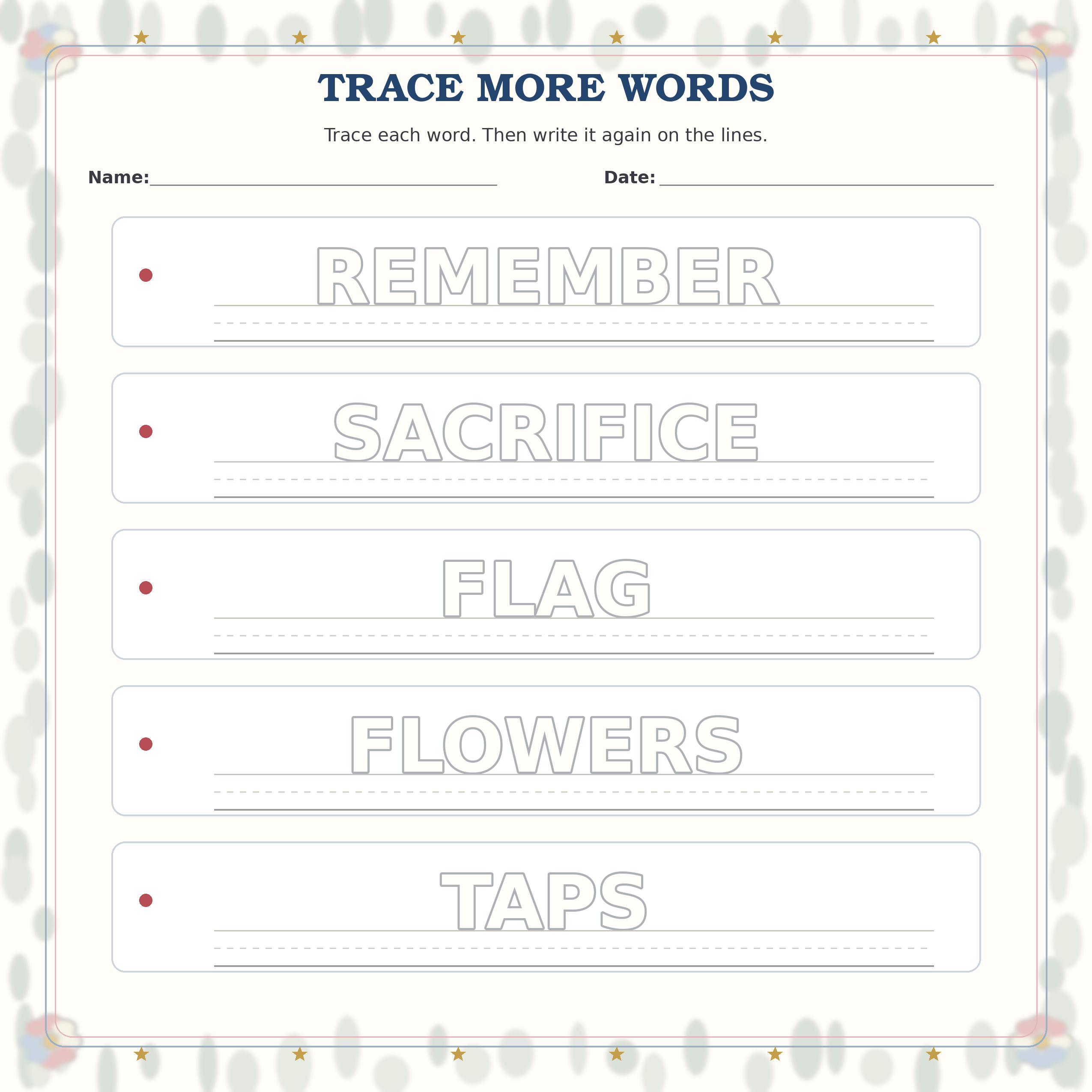 Trace More Words printable preview