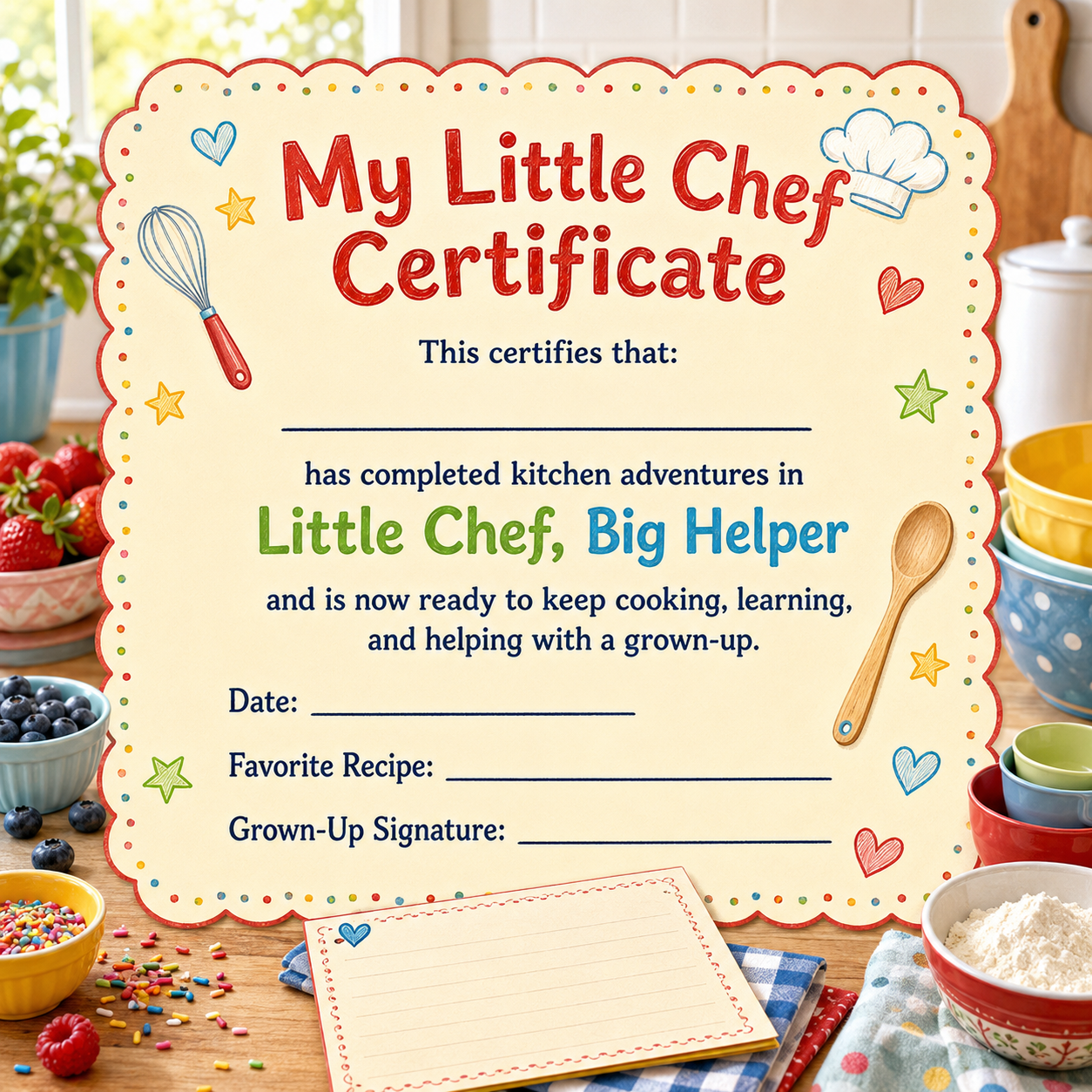 My Little Chef Certificate printable