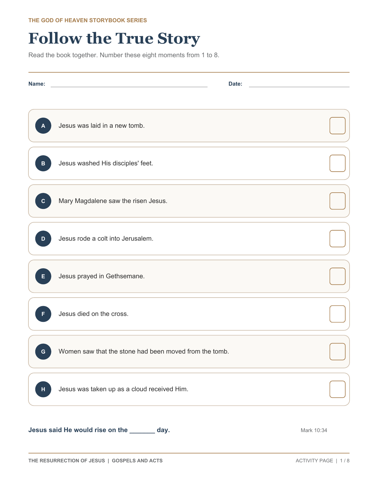 The Resurrection of Jesus activity pack preview