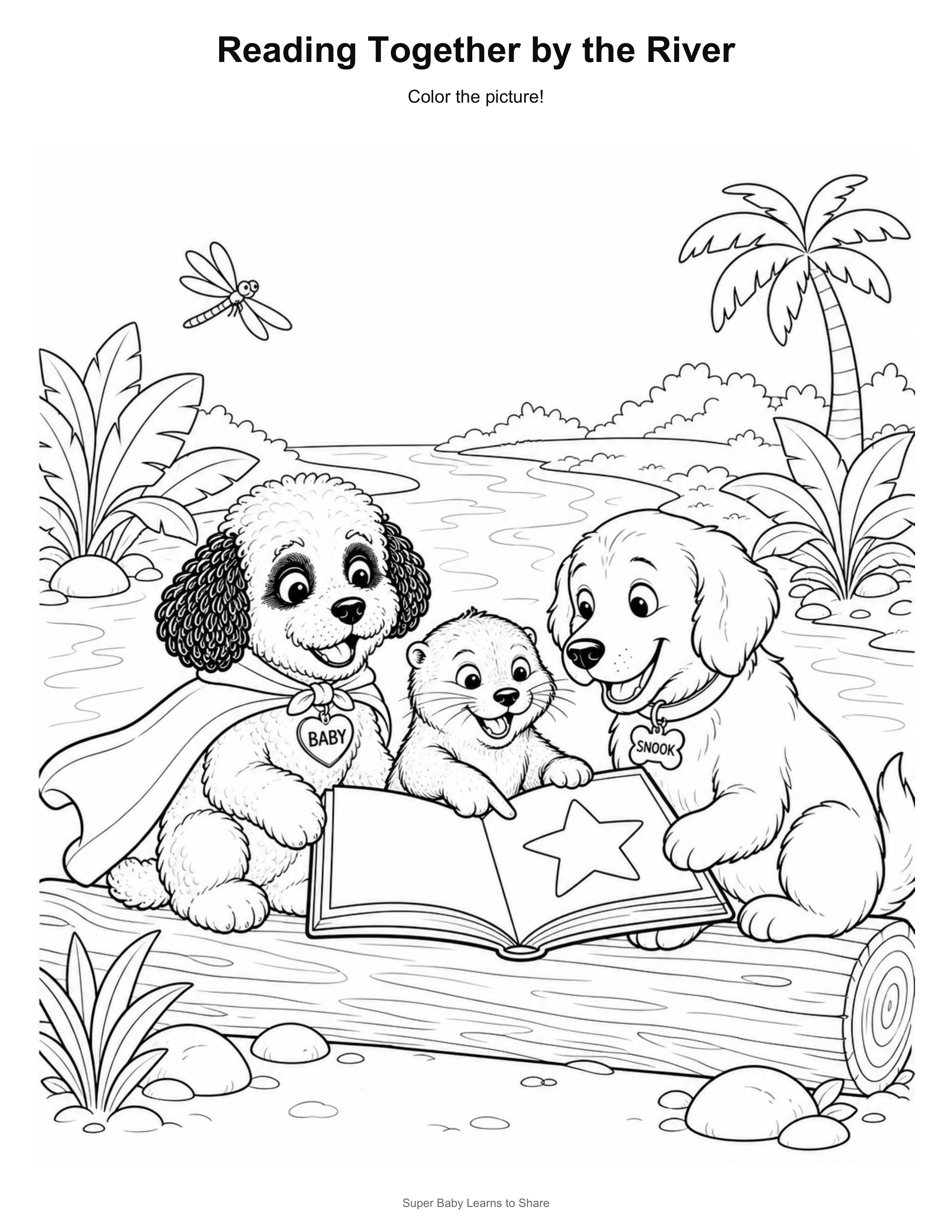 Reading Together by the River coloring page