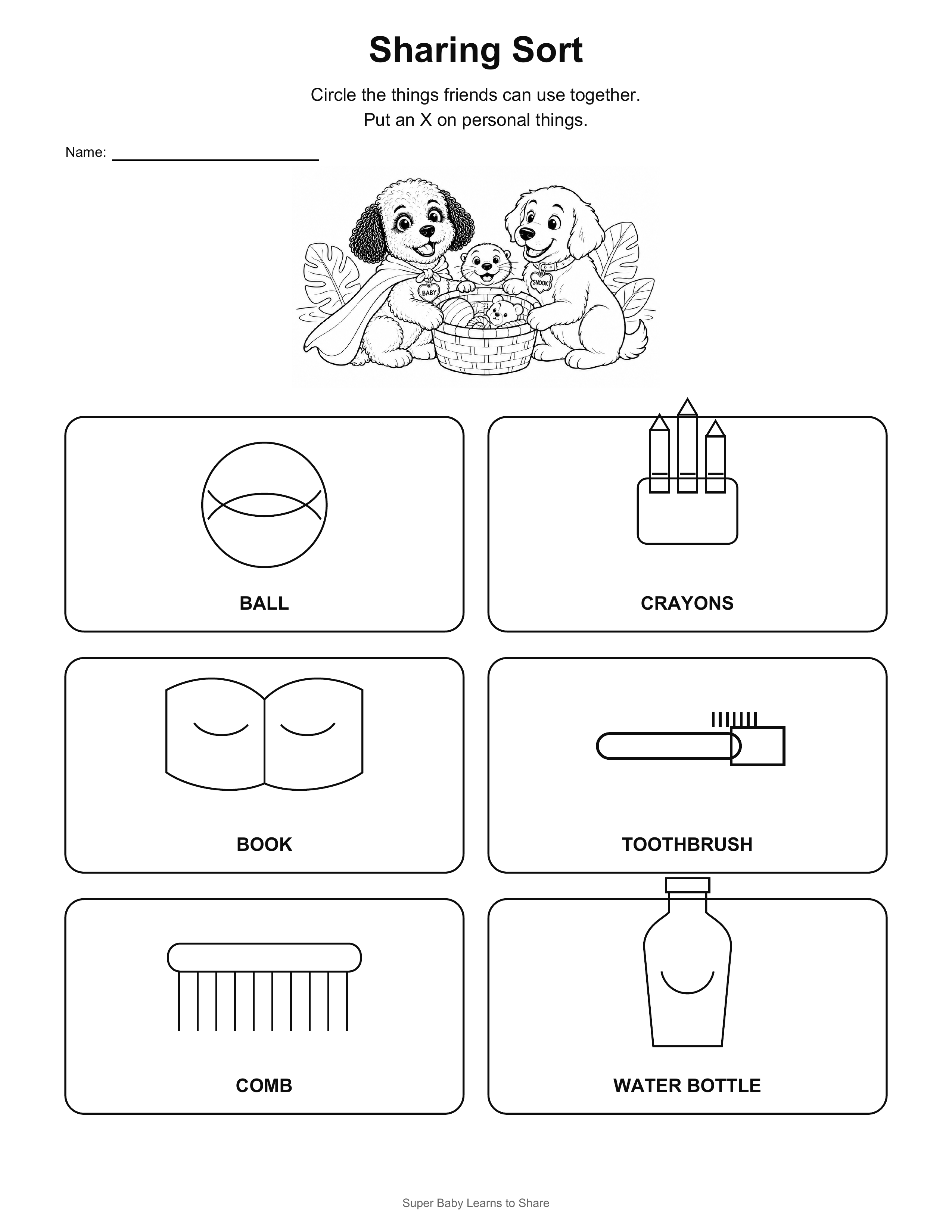 Sharing Sort worksheet for Super Baby Learns to Share