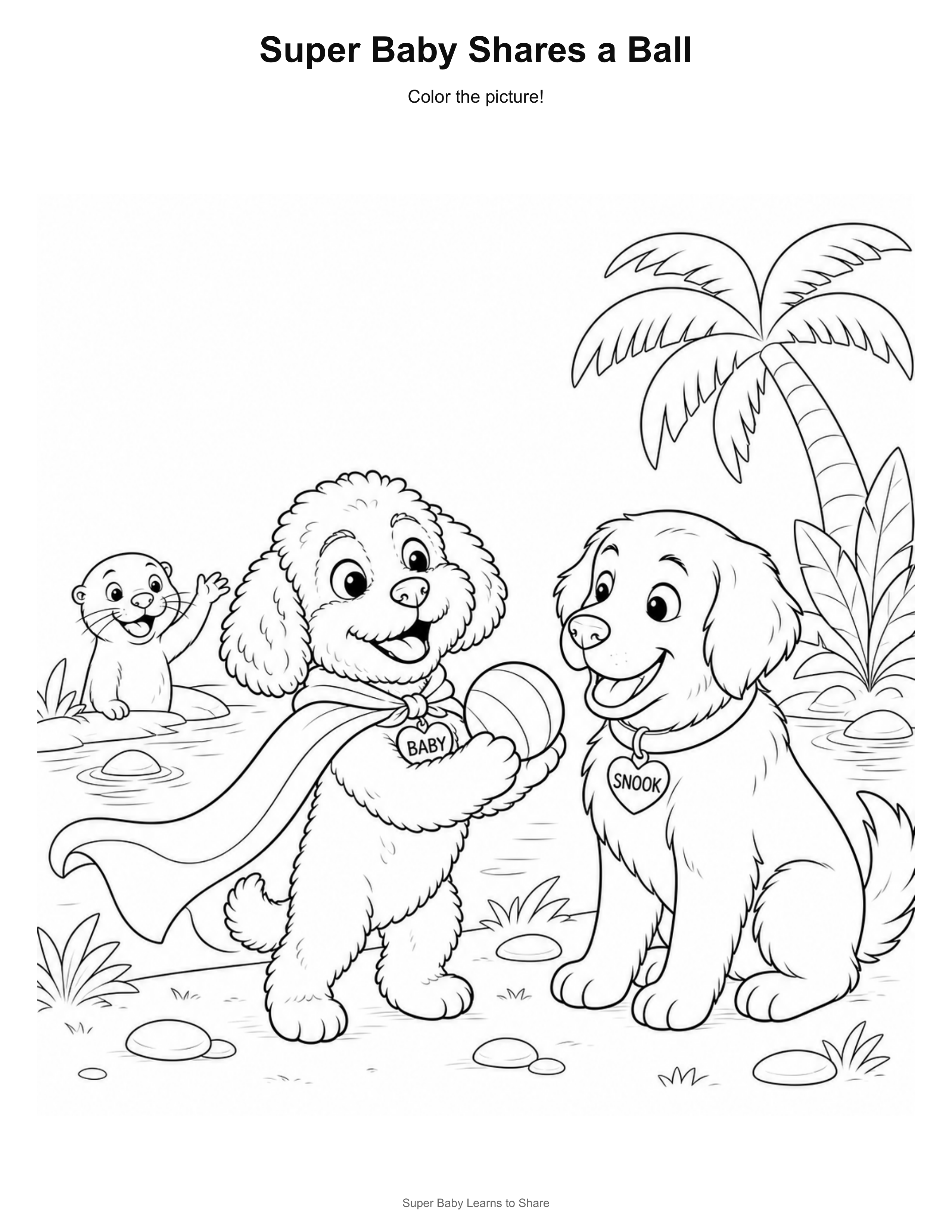 Super Baby Shares a Ball coloring page