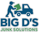 Big D&rsquo;s Junk Solutions logo with blue worker unloading a green bin into a truck