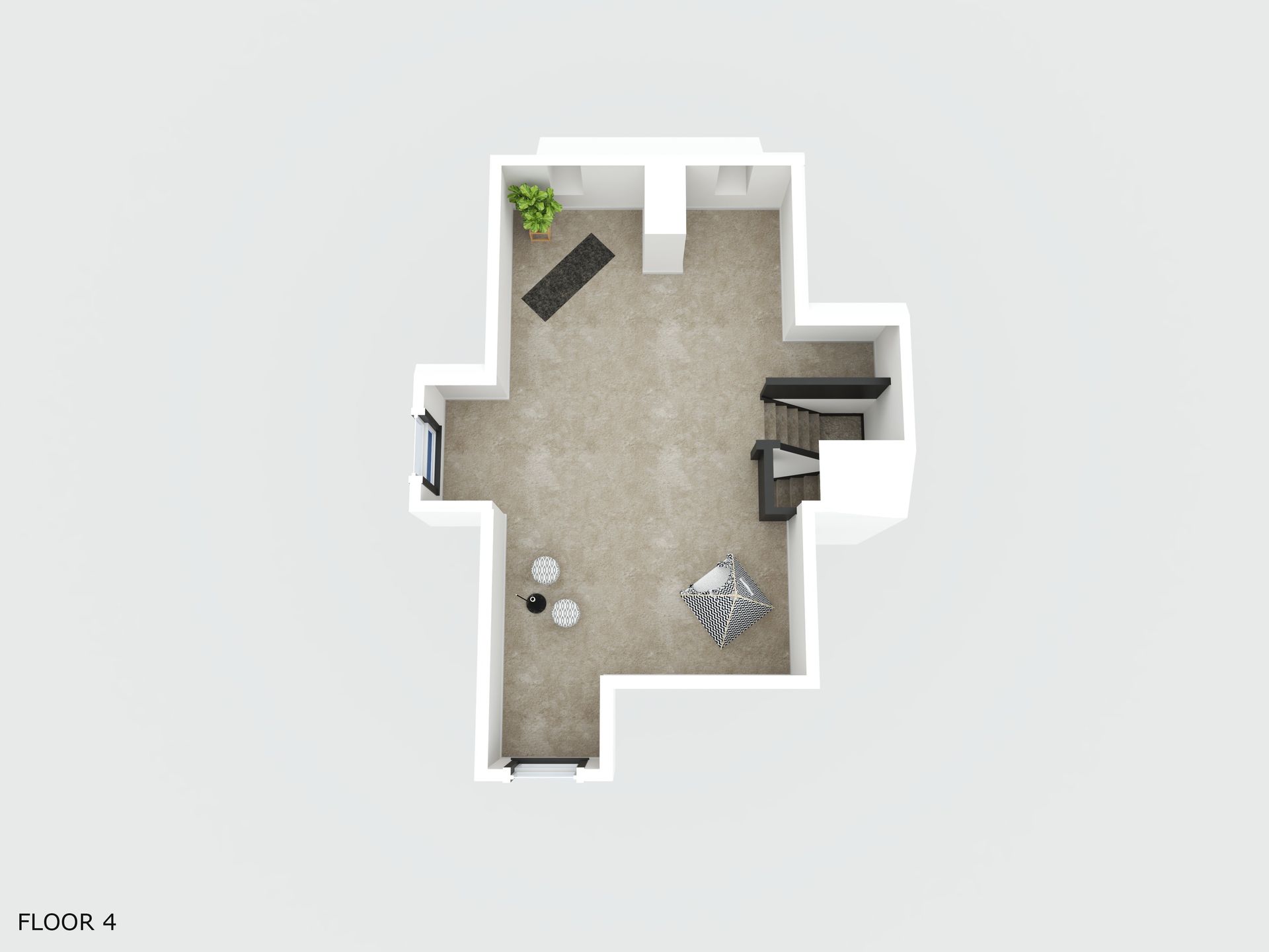 An aerial view of a floor plan of a house.