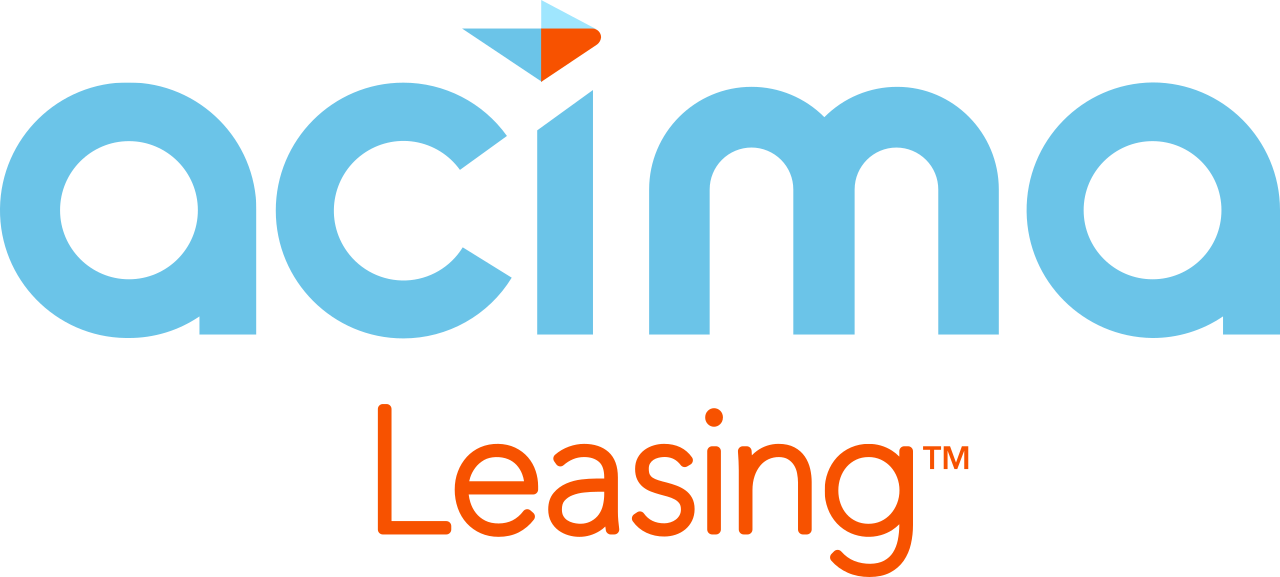 Acima Leasing logo in light blue and orange on a white background