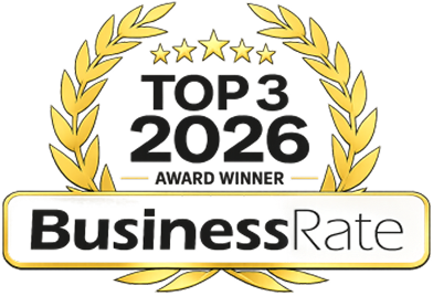 BusinessRate “Top 3 2026 Award Winner” logo with gold laurel wreath