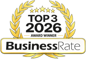 BusinessRate “Top 3 2026 Award Winner” logo with gold laurel wreath