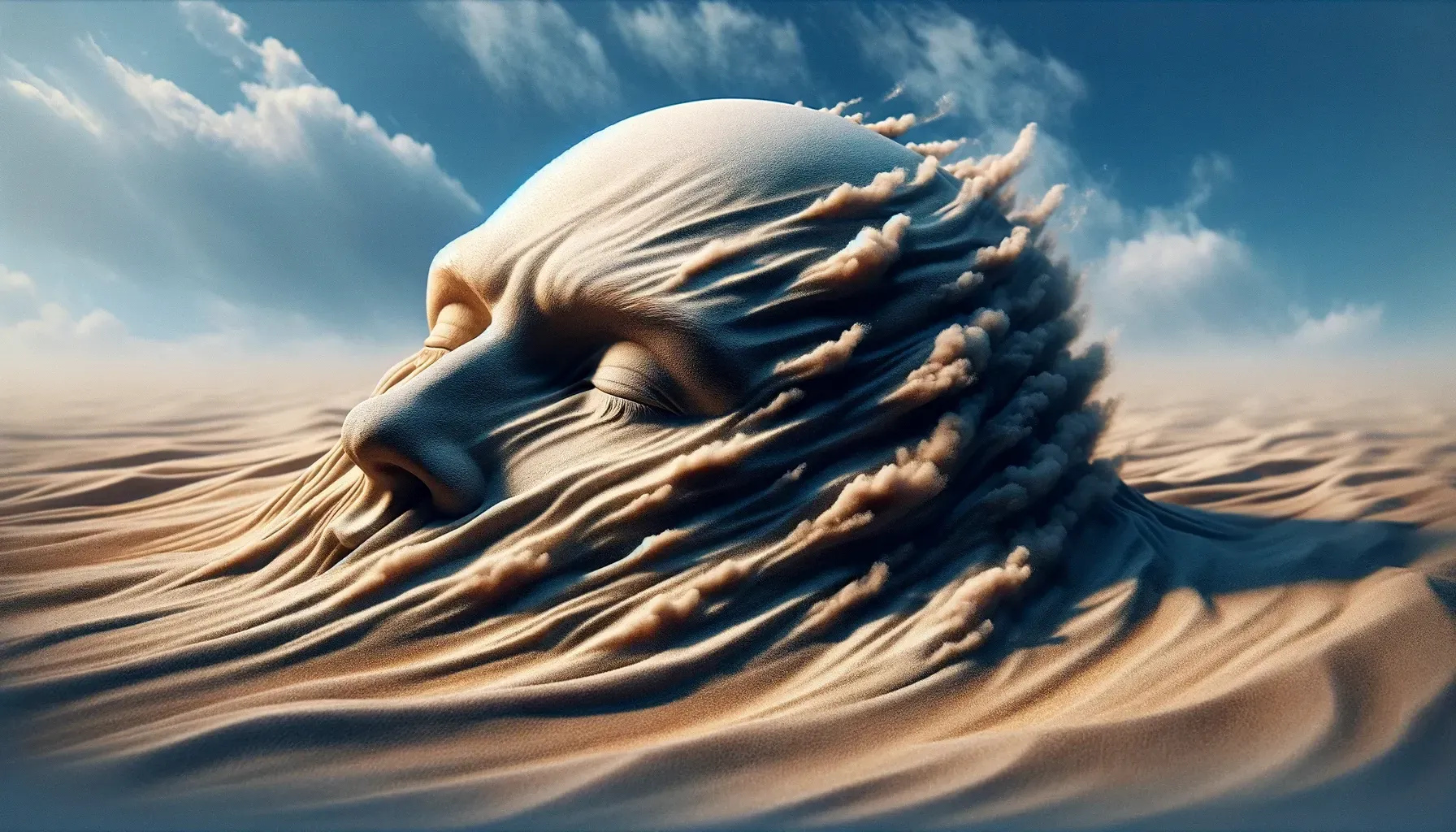 a statue of a person 's face is made of sand