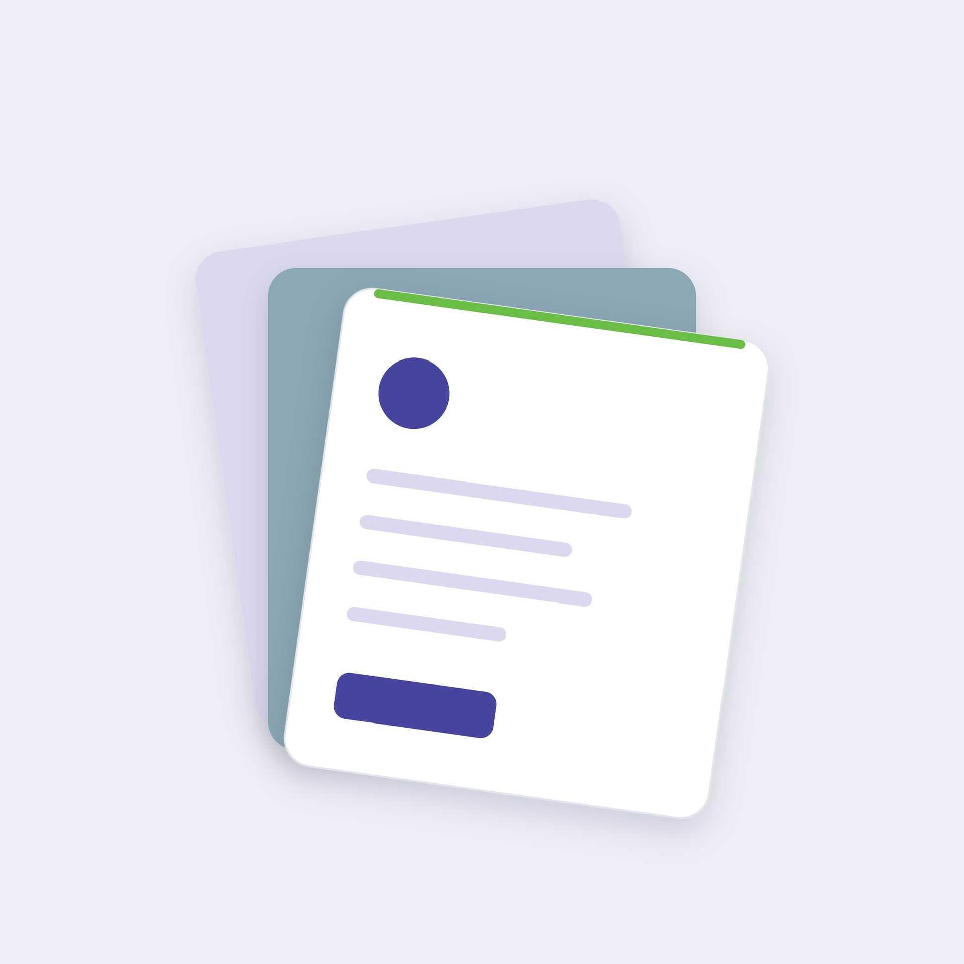 Stylized document card with a blue circle and lines on a layered pastel background