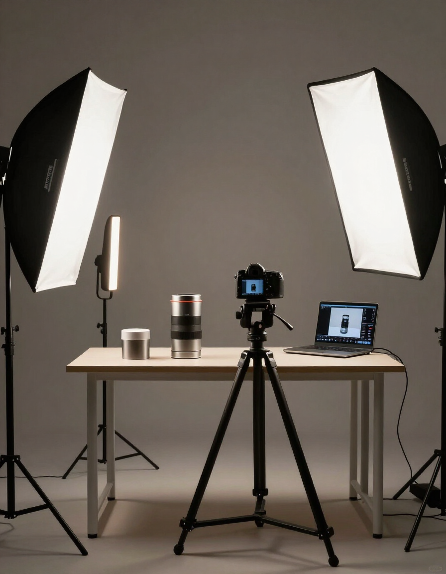 Commercial photography studio shooting a product