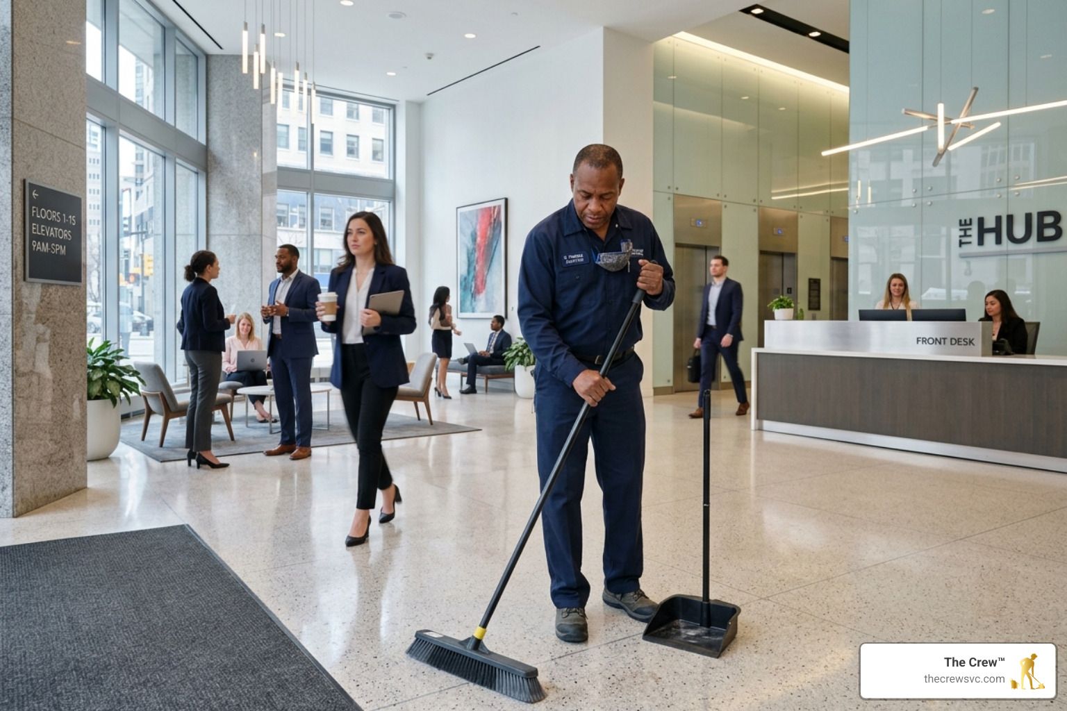 full time day porter in modern office lobby - full time day porter