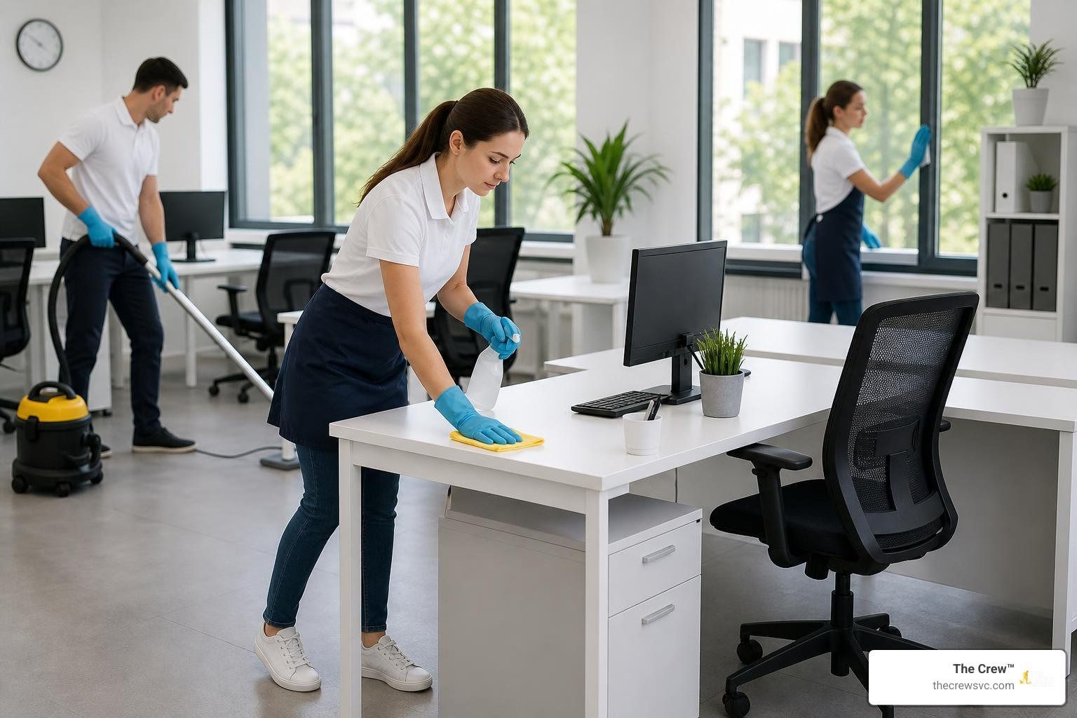 office sanitizing clean modern office space