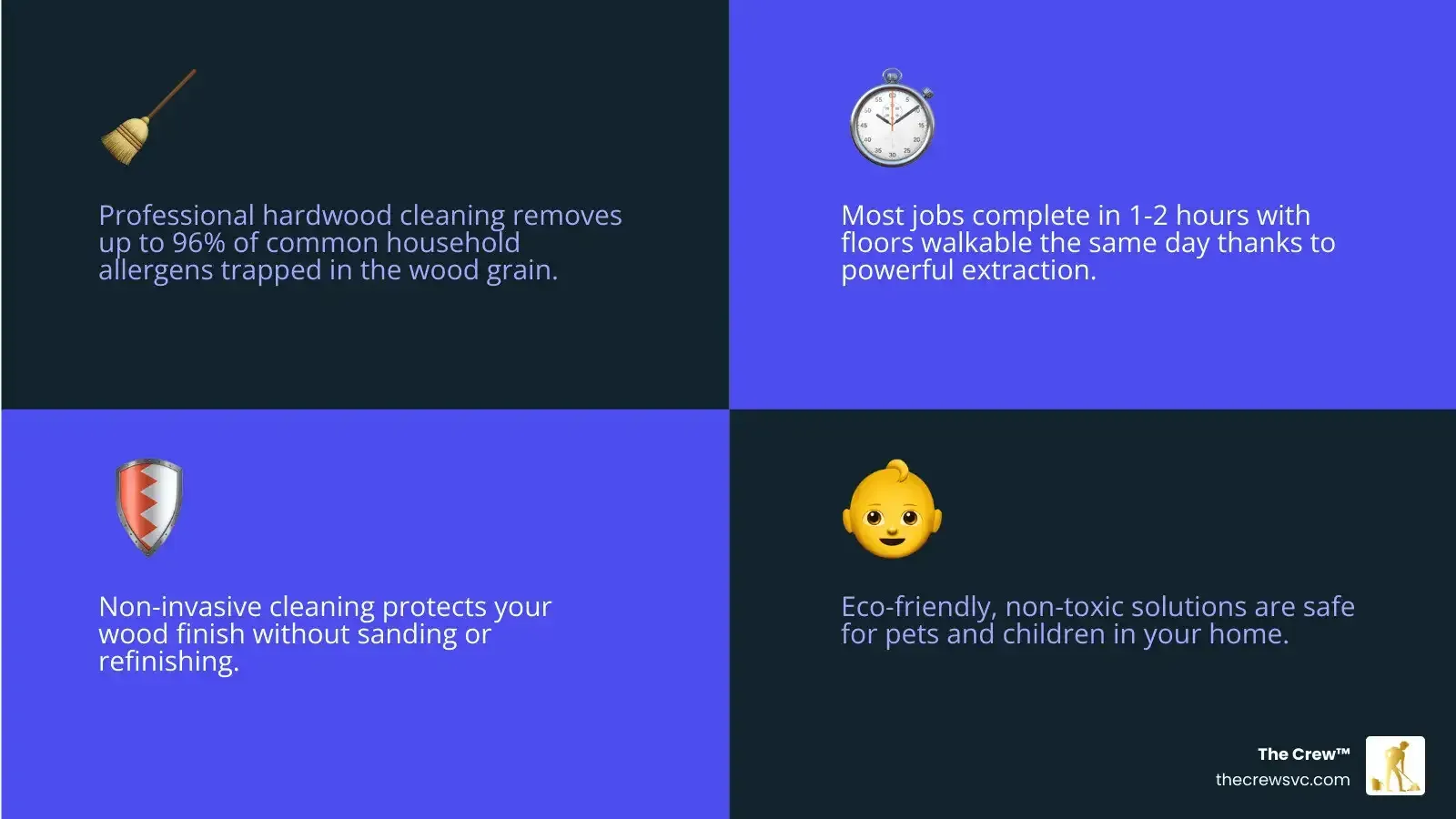 Infographic showing 96% allergen removal rate, recommended cleaning frequency, and professional process steps.
