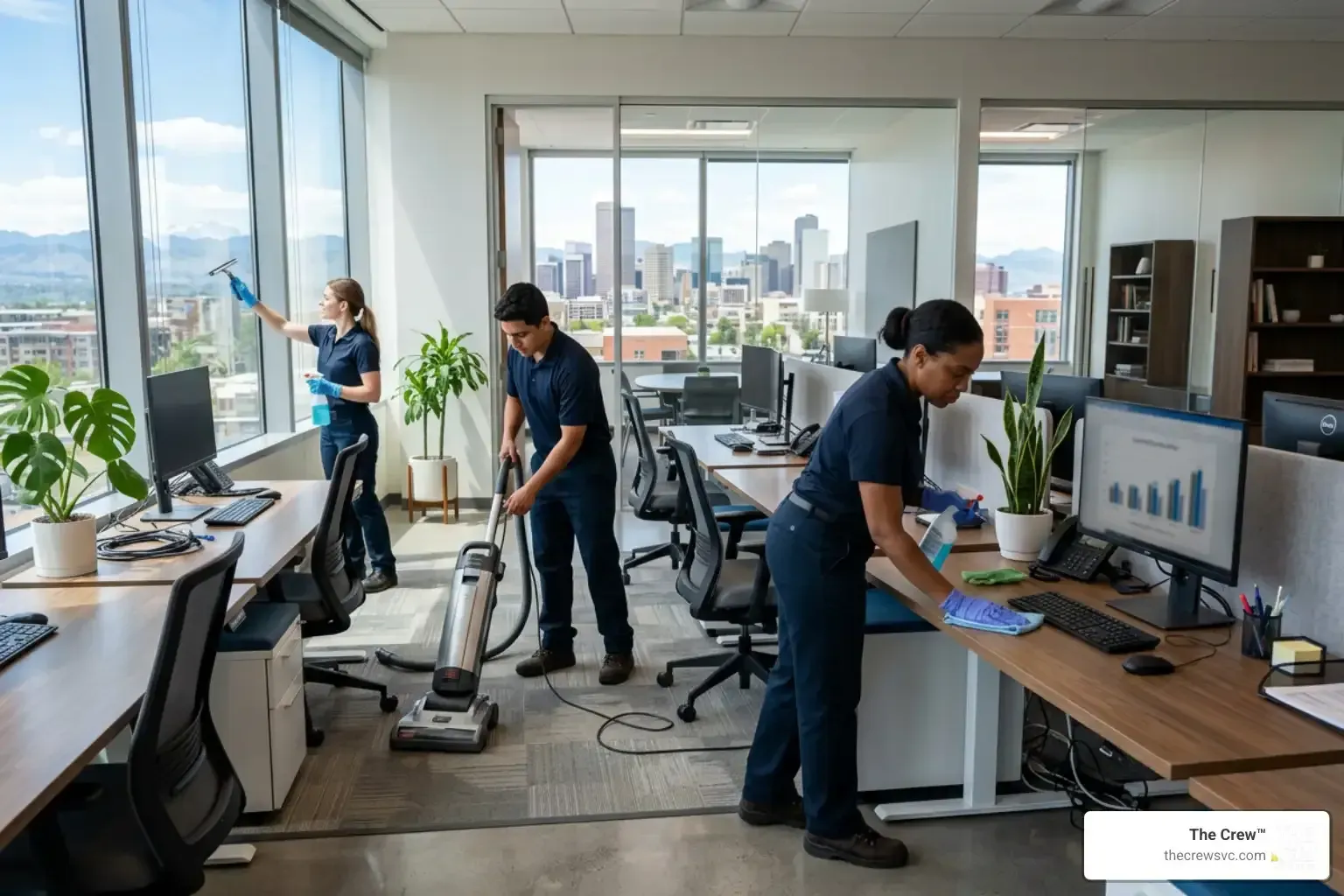 professional cleaning crew cleaning a Denver office space